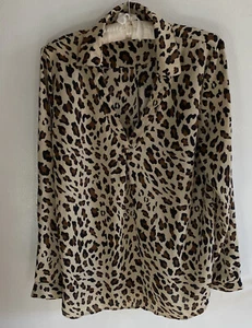 Streetwear Society Womens Leopard Blouse Top Roll Tab Sleeves Medium Semi Sheer - Picture 1 of 5