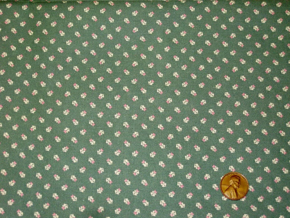 1/2 YD VINTAGE MED.GREEN ROSA E FLORES OFF WHITE BONECA COLCHA ANTIGA FABULOSA # 2017  - Imagem 1 de 1