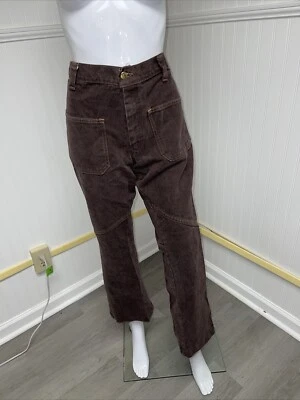 Винтажный 1970-х женщин Farah коричневый тяжелый джинсовой ткани джинсы мешок карманы Bell днища 31 X 28 - Изображение 1 из 4