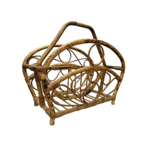 Vintage Mid-Century Modern Magazine Rack Rattan Bent Wood Bamboo Book Holder - Picture 1 of 17