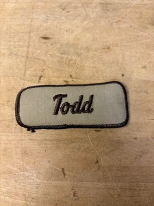 Vtg 70s TODD Sew On Embroidered Clothing Jacket Uniform Name Patch BROWN - Picture 1 of 3