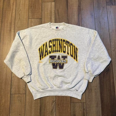 Sudadera deportiva vintage Washington Huskies Russell cuello redondo grande para hombre Foto 1 de 4