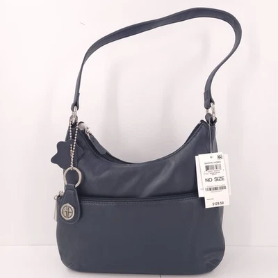Giani Bernini Nappa Cuero Hobo Azul Marino Hombro Cremallera Superior Bolso de Mano Cartera Plateada Foto 1 de 4