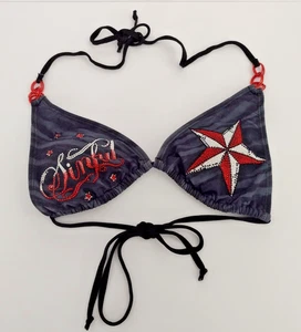 SINFUL BLACK & GRAY ELVIRA BLING BIKINI TOP NEW ORIGINAL TAGS SIZE MEDIUM~g7 - Picture 1 of 4