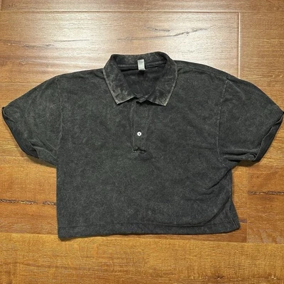 Camisa polo feminina vintage American Apparel boxy cropped M preta lavagem ácida Alt Y2K - Imagem 1 de 4