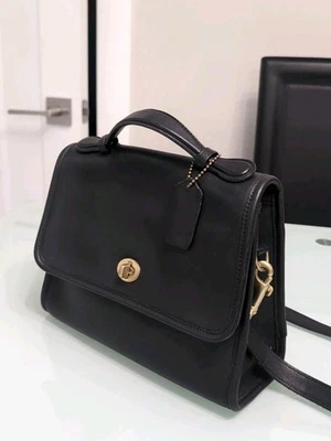 Bolso Bandolera Coach Court 9870 Vintage Años 90 Cuero Negro Cartera Etiqueta Colgante  Foto 1 de 4