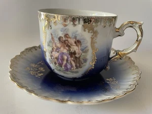 Antique Royal Bavarian China Cobalt Gladiator & Angels Cup & Saucer Germany EUC - Picture 1 of 7