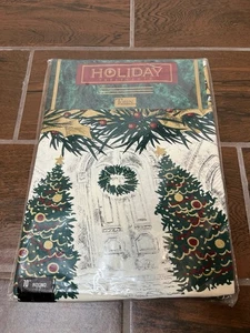 Vintage Tobin Christmas Tablecloth Tree Garland Round 70” All Thru The House NEW - Picture 1 of 5