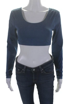 Strut This Womens Blue Open Back Crew Neck Long Sleeve Crop Active Top Size M - Image 1 of 4