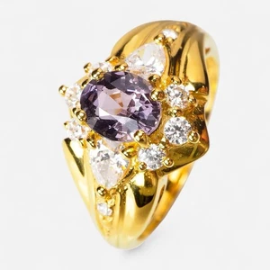Burma Metallic Grey Spinel 925 Sterling Silver 24K Gold Plated Finish Fine Rings - Imagen 1 de 9