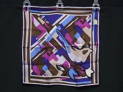 EMILIO PUCCI Seda Mini Bufanda Marrón Púrpura Multi 41x42 cm Patrón Floral - Imagen 1 de 4