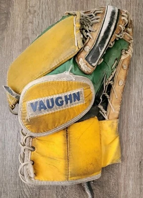 Vintage Handmade Mike Vaughn Goalie Glove Yellow Green Left Handed Catch - Image 1 of 4