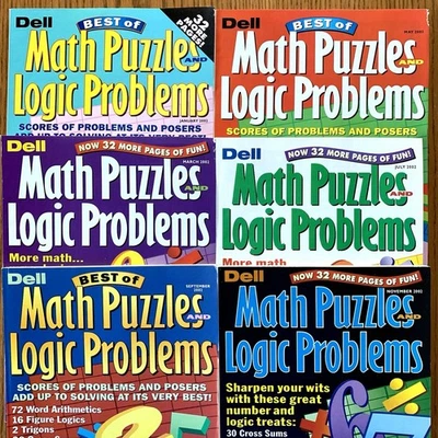 Dell Math Puzzles and Logic Problems Books Year 2002 Lot of 6 Magazines UNUSED - Image 1 of 4