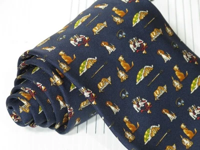 Salvatore Ferragamo Corbata de Seda Azul Marino Cachorros Perros 58 x 3 5/8 Foto 1 de 3