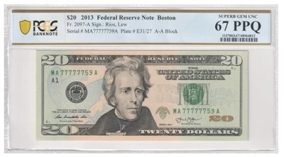 2013 $20 Federal Reserve Note PMG 67EPQ | Poker Note MA 77777759 A - Image 1 of 3