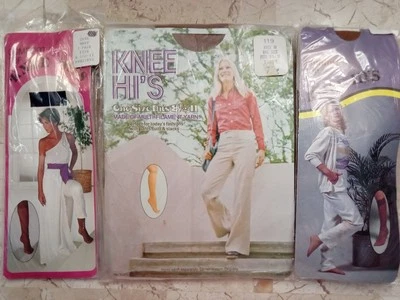 Pantimedias vintage cómodas hasta la rodilla 4 pares 3 marcas años 70 80 bronceado azul marino Foto 1 de 4