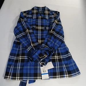 Jones Wear 60039958 Damen XL Wollmischung Blau/Schwarz Flanell Gürtel Mantel Jacke - Bild 1 von 24