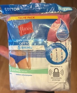 Bikini mutandine intimo donna cotone Hanes Cool Comfort nuovo con etichette 5 pezzi taglia 9/2XL - Foto 1 di 6
