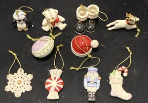 Lenox Christmas Memories Mini Ornaments 10 Piece NEW In Box Ivory Ceramic 24K - Picture 1 of 12