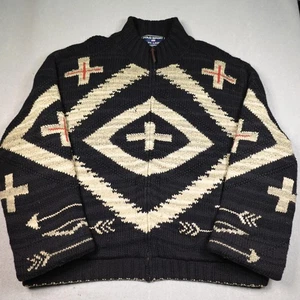 Vintage Polo Sport Ralph Lauren Pullover Herren 2XL Schwarz Azteken Full Zip Wolle 90s - Bild 1 von 20