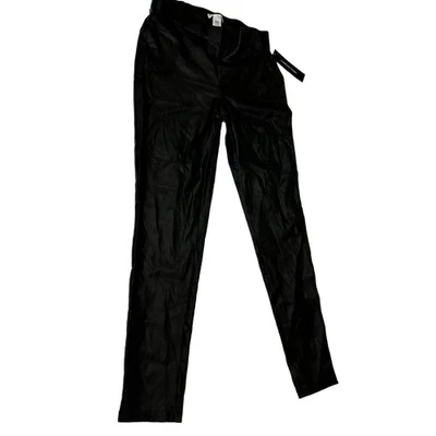 Nuevo Talla L 89th & Madison Mujeres Negro Imitación Cuero Elastizado Pantalones Chic Biker Club Foto 1 de 4