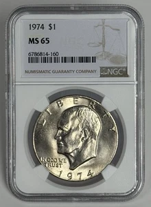 1974 Ike Dollar MS65 NGC Eisenhower Dollar DDO DDR Brilliant Toned Uncirculated - Picture 1 of 13