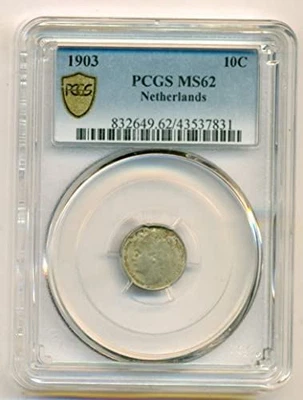 Netherlands Wilhelmina I 1903 Silver 10 Cents MS62 PCGS - Image 1 of 4