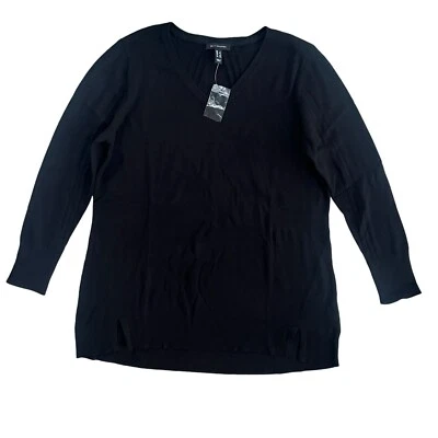 H By Halston Women’s Sz Large Black V-neck Long Sleeve Ribbed Knit Sweater Tunic - Image 1 of 4