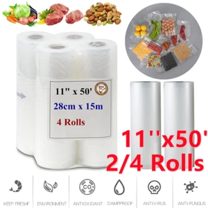 2/4 Rolls 11"x50'  Vacuum Sealer Bags Rolls Embossed Food Storage Bags Saver - Picture 1 of 14
