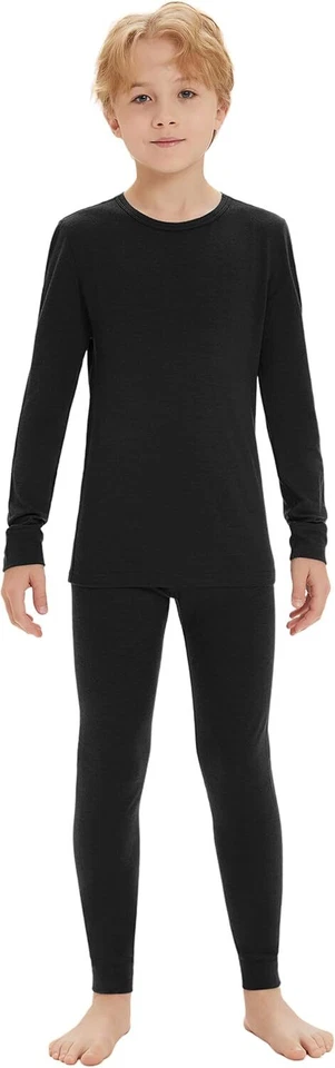 Conjunto de Camada Base 100% Lã Merino Infantil Meninas Meninos Camisas Quentes Top Calças Longas Johns - Imagem 1 de 4