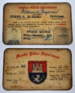 Vintage MANILA POLICE DEPARTMENT Identification Card - Picture 1 of 3