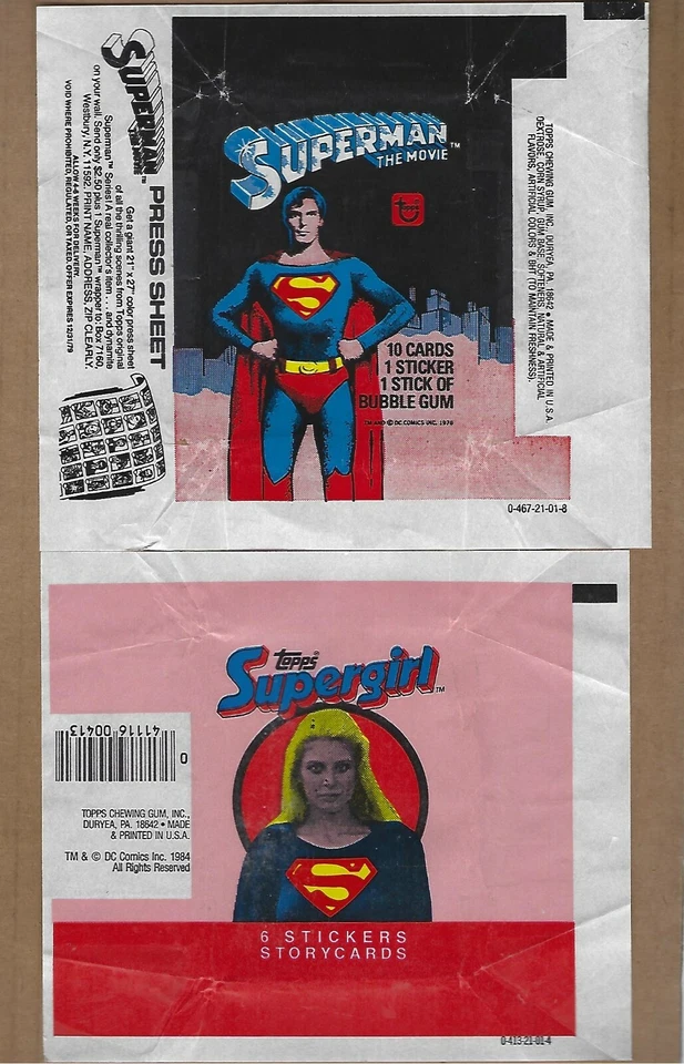 TOPPS  SUPERMAN  &  SUPERGIRL   WAX  WRAPPER - Image 1 of 1