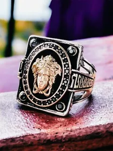 925 Sterlingsilber MeDusa Stil Ring + Schwarz Mikro Zirkonia Steine Alle Größen - Bild 1 von 12