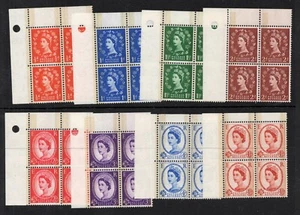 1959. SG599-609. Set x 8 graphite Wildings. MNH corner marginal blocks x 4. - Afbeelding 1 van 1