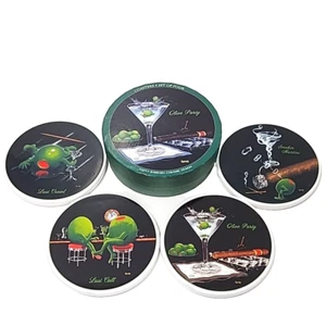 Michael Godard Santa Barbara Ceramica Co Olive Party Art Sottobicchieri Scatola Set di 4 - Foto 1 di 13