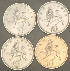 GREAT BRITAIN ELIZABETH II 1968-1969-1973-1978 10 NEW PENCE, CROWNED LION Pick - Picture 1 of 4