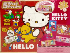 Hello Kitty Cardinal 5 Wood Puzzles Puzzles with Tray and Wood Storage Box New