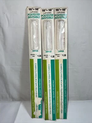 3-Vintage J&P Coats Polyester Invisible Zipper 16"-18" White 1 - Image 1 of 4