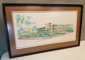 Marcador en papel vintage representación arquitectónica moderna de mediados de siglo Hartford Conn - Imagen 1 de 12