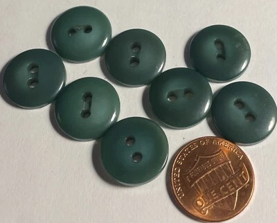 Set of 8 Vintage NOS Domed Glossy Green Plastic Sew-thru Buttons 5/8" 16mm 14849 - Image 1 of 2