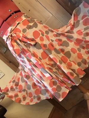 REISS SILK PINK SKIRT POPPY SPOTS GOLD TIE SWIRLY FLARE OCCASION WEDDING PRETTY - Image 1 of 4