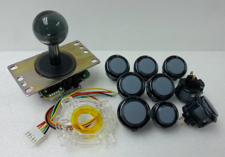 Japan Sanwa Clear Joystick & Buttons & Start & GT-Y Black Set of 9 Arcade Parts - Image 1 of 4