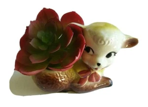 Sweet Vintage Lamb Planter with Faux Succulent  - Picture 1 of 5