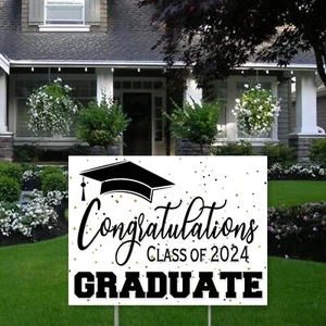 Congratulations Class of 2024 Graduation Yard Sign w Free Stakes Free Shipping - Picture 1 of 2