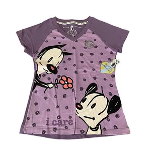 Mutts Organic Women's Earth Friendly V-Neck T-Shirt Cat & Dog Purple, Size S NWT - Picture 1 of 6