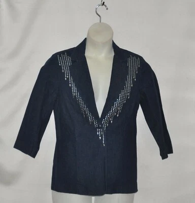 Blazer Bob Mackie Tonal Tachonado con Cierre de Botón Único Talla S Denim Foto 1 de 2