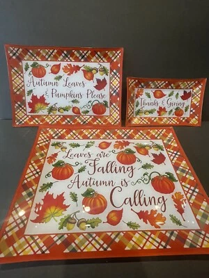 Temptations by TARA 3 Harvest Glass Platters Serving Trays 15” 13” & 10” New! - Image 1 of 4