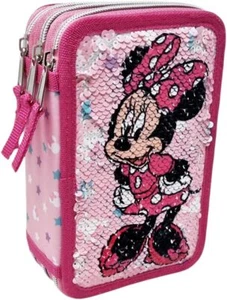 Disney Minnie Mouse Astuccio Reversibile Multi Scomparto 3 Zip Scuola 42 Pezzi - Imagen 1 de 4