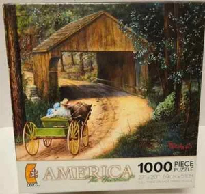 Ceaco's America The Heartland Couple Wagon Wooden Bridge 1000 Pc Jigsaw Puzzle - Picture 1 of 2