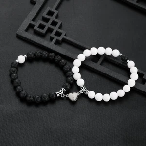 2Pcs Glow in the Dark Heart Magnet Bracelet Crown Bracelet Couple Lover Bracelet - Picture 1 of 7